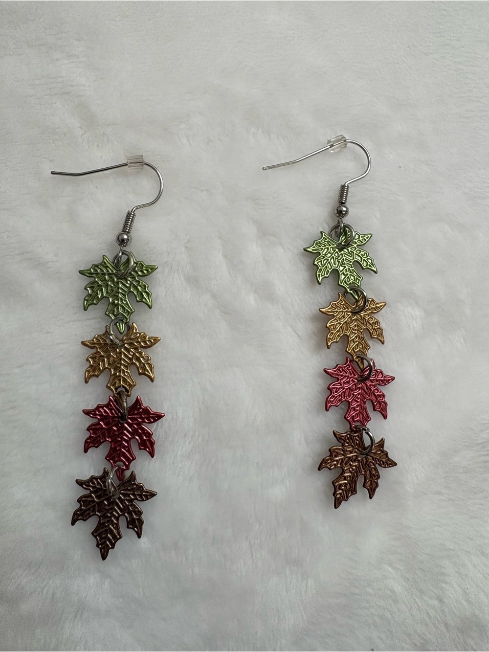 Autumn Fall Leaves - Multicolor Leaf Dangle Earrings